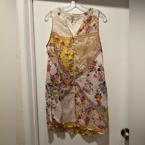 Anthropologie Fig and Flower Multicolor Patchwork Sheer Sleeveless Tunic Size L